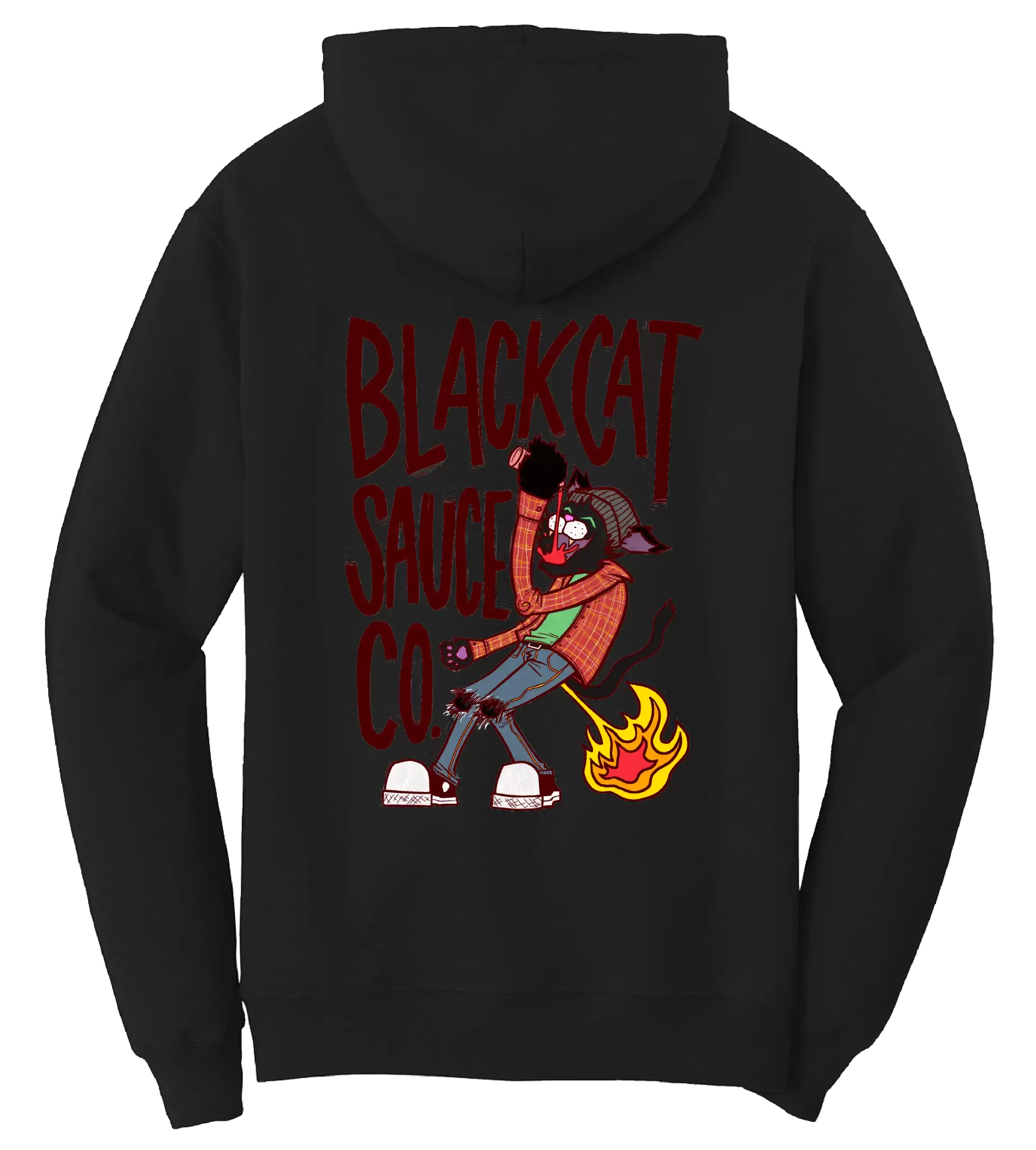3. Black Cat Burg Text on Black Sweatshirt Back