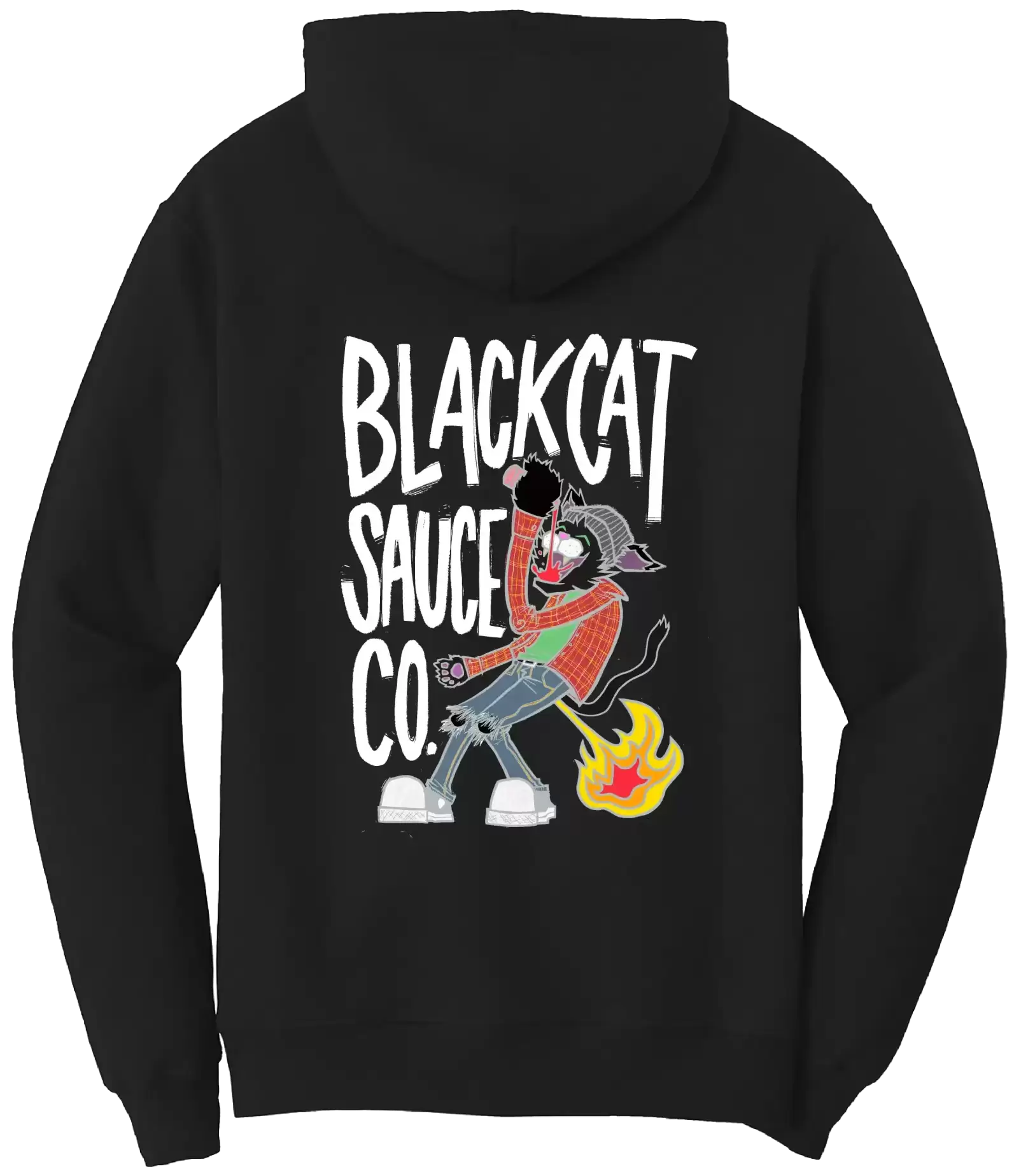 5. Black Cat White Text on Black Sweatshirt Back