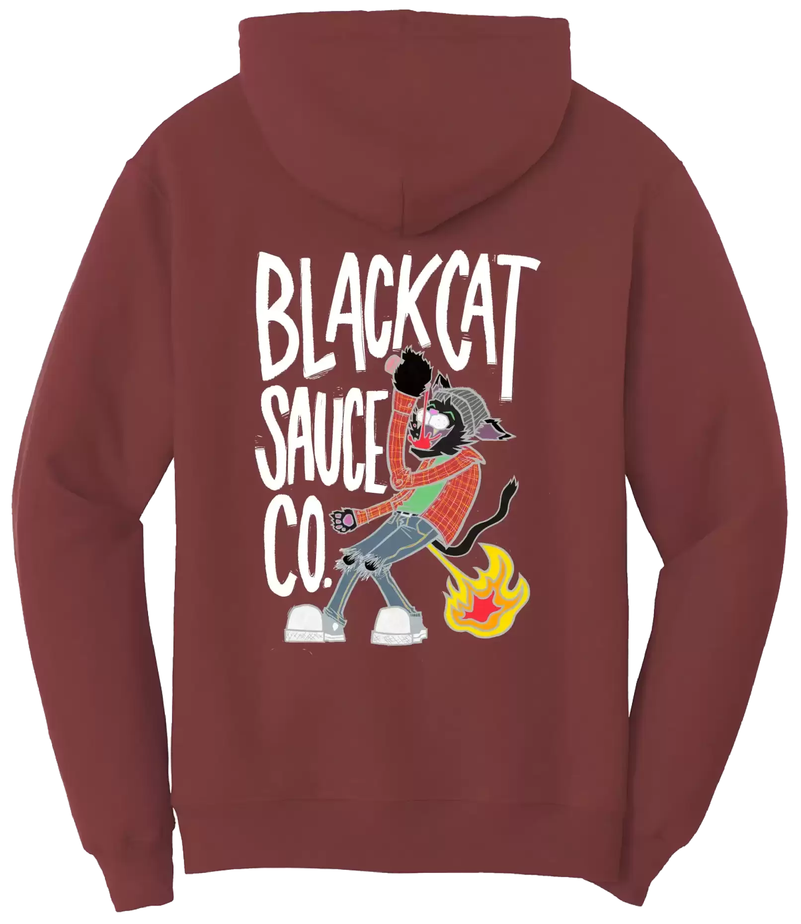 6. Black Cat White Text on Maroon Sweatshirt Back