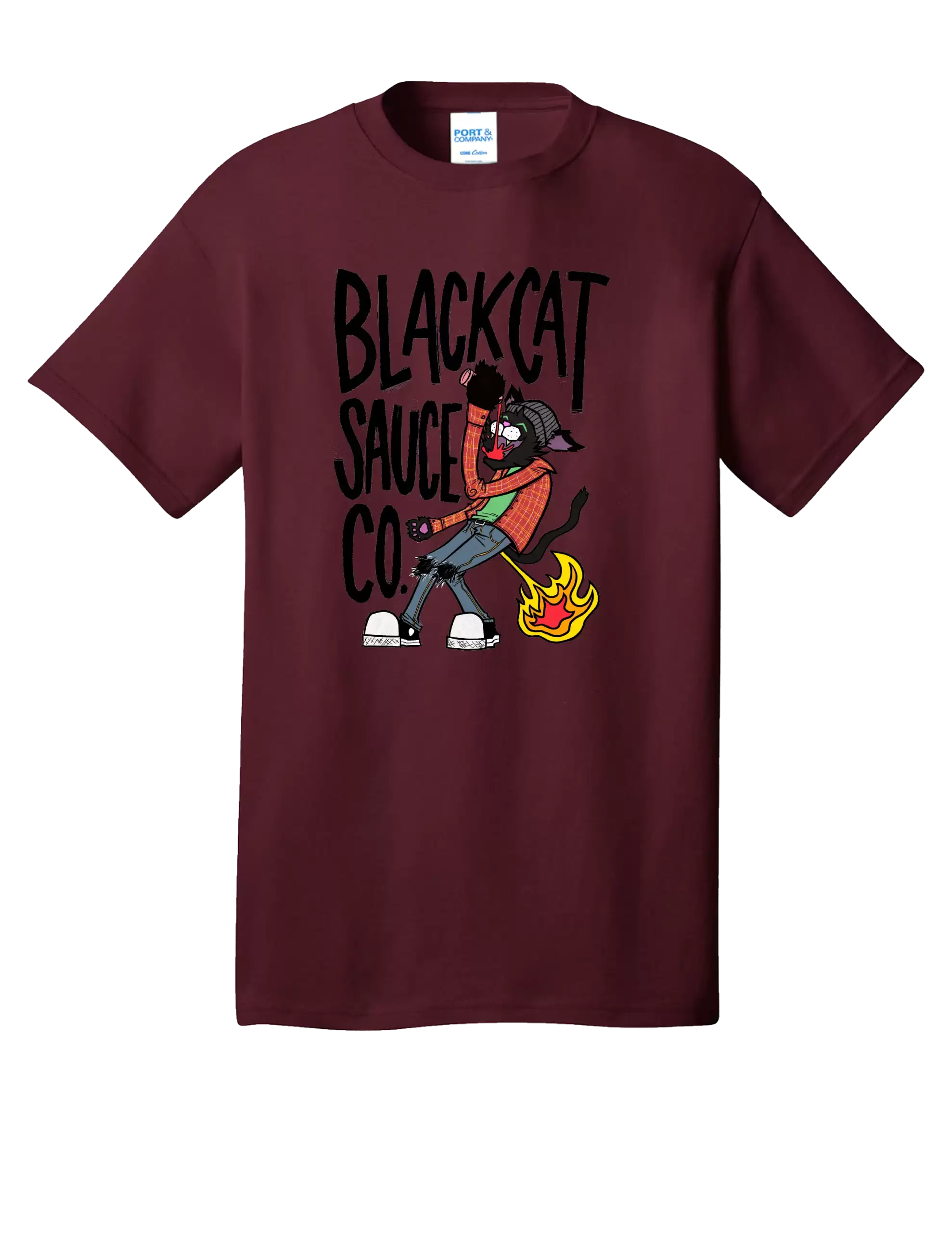 Black Cat Black Text on Maroon
