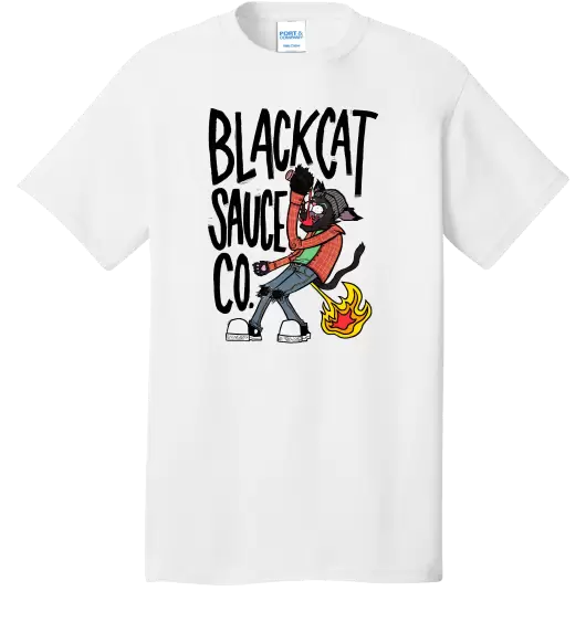 Black Cat T-Shirt White Black Text