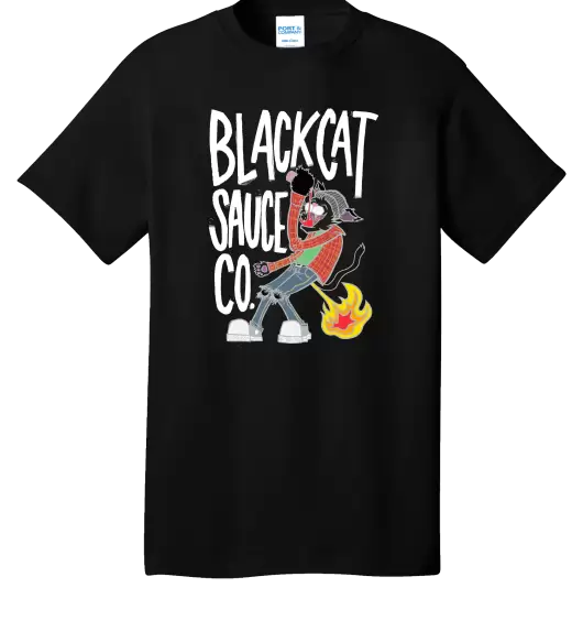 Black Cat T-Shirt Black White Text