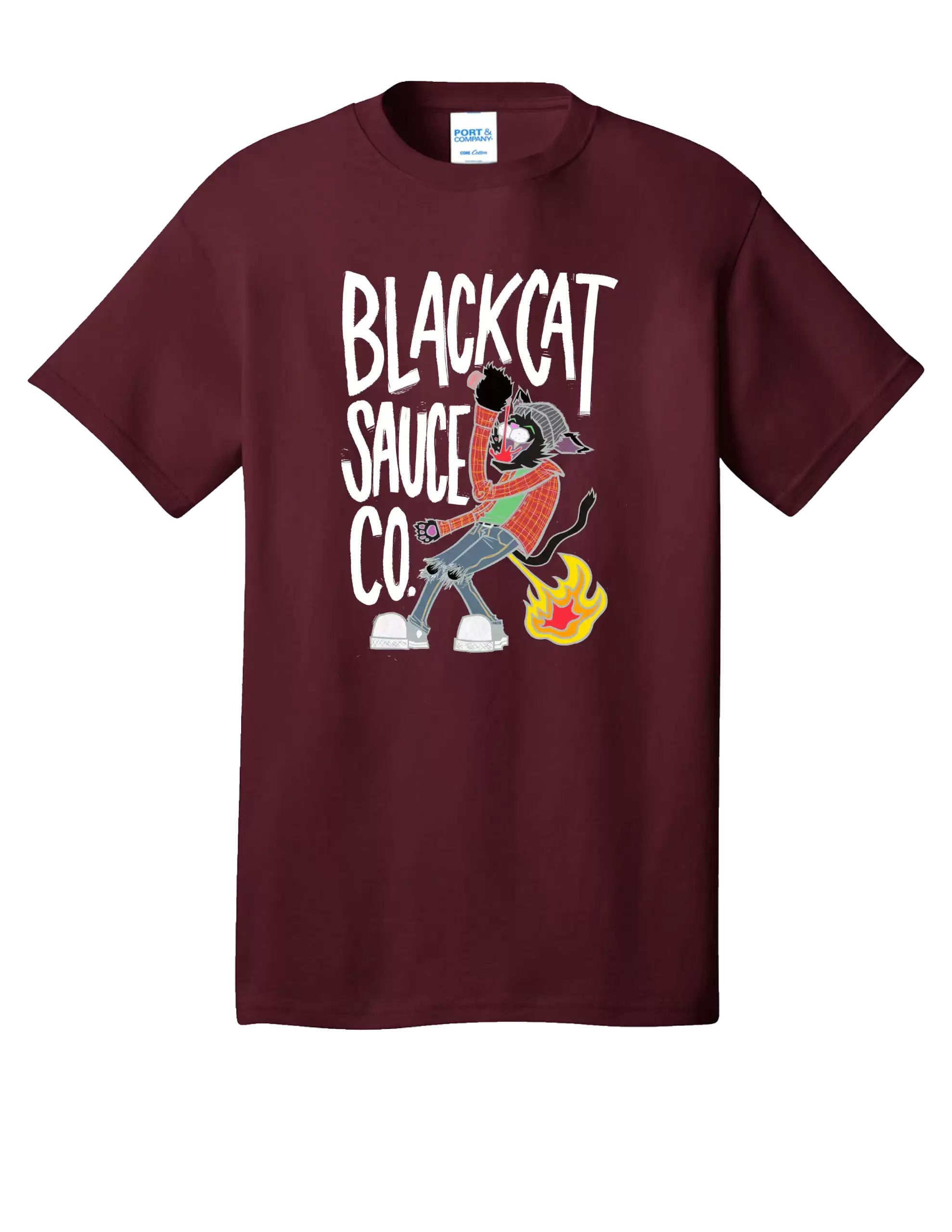 Black Cat White Text on Maroon