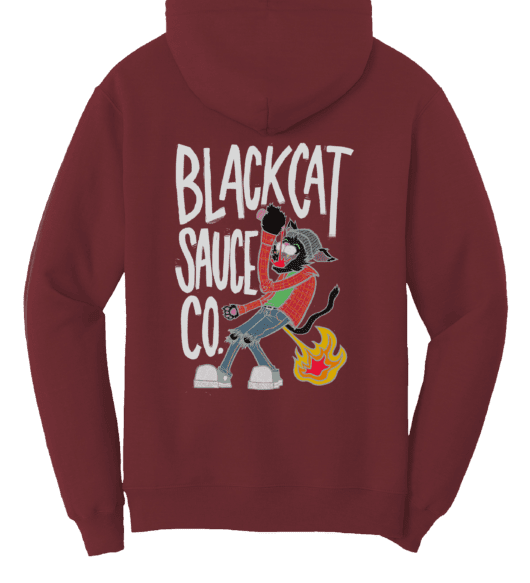 Black Cat Sweatshirt Maroon White Text
